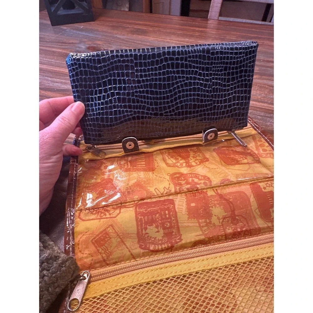 Samantha Brown & Navy Blue Faux Croc Hanging‎ Travel Toiletry Makeup Organizer